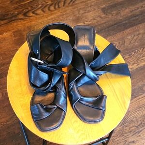 All Saints Black Leather Wrap Sandals